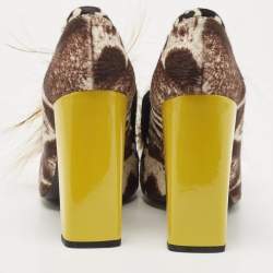 Pre Owned Fendi Brown Print Calf Hair And Fox Fur Block Heel Pumps Size 40