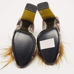 Pre Owned Fendi Brown Print Calf Hair And Fox Fur Block Heel Pumps Size 40