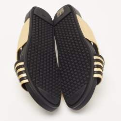 Fendi Black/Gold Leather Wave Slides Size 40