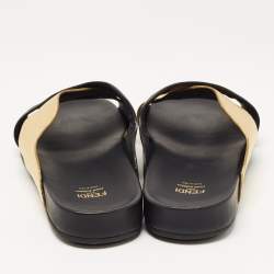 Fendi Black/Gold Leather Wave Slides Size 40