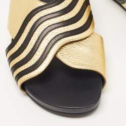 Fendi Black/Gold Leather Wave Slides Size 40
