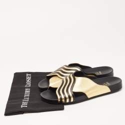 Fendi Black/Gold Leather Wave Slides Size 40