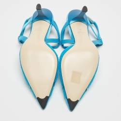 Pre Owned Fendi Blue Tulle and Satin Colibri Lite Slingback Pumps Size 37