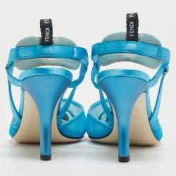 Pre Owned Fendi Blue Tulle and Satin Colibri Lite Slingback Pumps Size 37