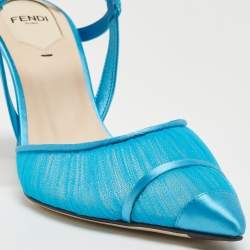 Pre Owned Fendi Blue Tulle and Satin Colibri Lite Slingback Pumps Size 37