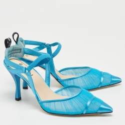 Pre Owned Fendi Blue Tulle and Satin Colibri Lite Slingback Pumps Size 37