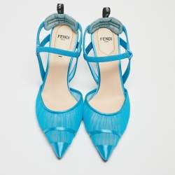 Pre Owned Fendi Blue Tulle and Satin Colibri Lite Slingback Pumps Size 37