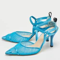 Pre Owned Fendi Blue Tulle and Satin Colibri Lite Slingback Pumps Size 37