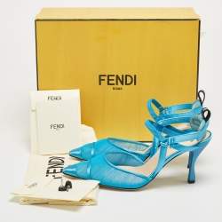 Pre Owned Fendi Blue Tulle and Satin Colibri Lite Slingback Pumps Size 37