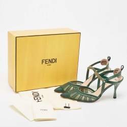 Pre Owned Fendi Green Mesh and Leather Colibri Lite Slingback Pumps 39.5