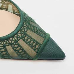 Pre Owned Fendi Green Mesh and Leather Colibri Lite Slingback Pumps 39.5