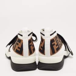 مملوكة مسبقًا Fendi White/Brown Monogram Mesh Rockoko Velcro Strap Low Top Sneakers Size 38