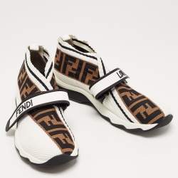 مملوكة مسبقًا Fendi White/Brown Monogram Mesh Rockoko Velcro Strap Low Top Sneakers Size 38