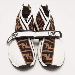 مملوكة مسبقًا Fendi White/Brown Monogram Mesh Rockoko Velcro Strap Low Top Sneakers Size 38