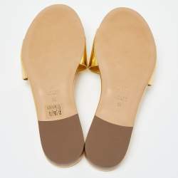 Fendi Metallic Gold Leather Baguette Flat Slides Size 38