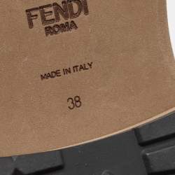 Pre Owned Fendi Brown Leather And Fabric Combat Boots Size 38