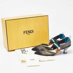 Pre Owned Fendi Multicolor Mesh and Canvas Colibri Slingback Pumps Size 35