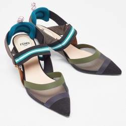 Pre Owned Fendi Multicolor Mesh and Canvas Colibri Slingback Pumps Size 35