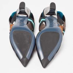 Pre Owned Fendi Multicolor Mesh and Canvas Colibri Slingback Pumps Size 35