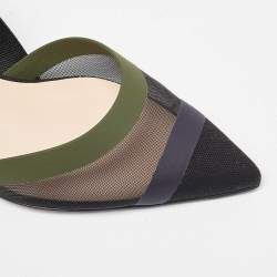 Pre Owned Fendi Multicolor Mesh and Canvas Colibri Slingback Pumps Size 35