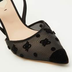 Pre Owned Fendi Black Mesh and Velvet Colibri Slingback Pumps Size 41