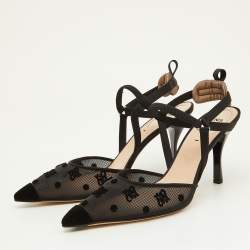 Pre Owned Fendi Black Mesh and Velvet Colibri Slingback Pumps Size 41