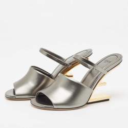 Fendi Grey Leather First Slide Sandals Size 36