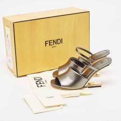 Fendi Grey Leather First Slide Sandals Size 36