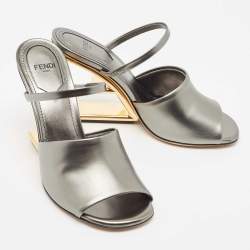 Fendi Grey Leather First Slide Sandals Size 36