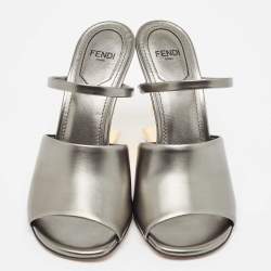 Fendi Grey Leather First Slide Sandals Size 36
