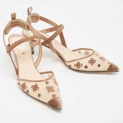 مملوكة مسبقًا Fendi Beige Mesh and Satin Colibri Pointed Toe Slingback Pumps Size 36.5