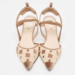 مملوكة مسبقًا Fendi Beige Mesh and Satin Colibri Pointed Toe Slingback Pumps Size 36.5