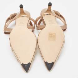 مملوكة مسبقًا Fendi Beige Mesh and Satin Colibri Pointed Toe Slingback Pumps Size 36.5