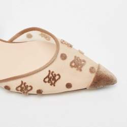 مملوكة مسبقًا Fendi Beige Mesh and Satin Colibri Pointed Toe Slingback Pumps Size 36.5