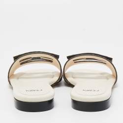 Fendi Beige/Cream Python Embossed Leather Baguette Flat Slides Size 35