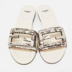 Fendi Beige/Cream Python Embossed Leather Baguette Flat Slides Size 35