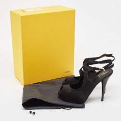 Pre Owned Fendi Black Satin Peep Toe Ankle Strap Pumps Size 38.5 