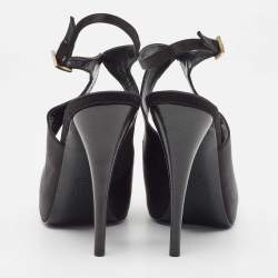 Pre Owned Fendi Black Satin Peep Toe Ankle Strap Pumps Size 38.5 