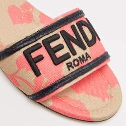 Fendi Multicolor Zucca Canvas Flat Slides Size 40