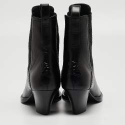 Pre Owned Fendi Black Leather and Canvas Ankle Boots Size 37