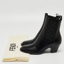 Pre Owned Fendi Black Leather and Canvas Ankle Boots Size 37