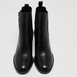 Pre Owned Fendi Black Leather and Canvas Ankle Boots Size 37