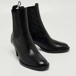 Pre Owned Fendi Black Leather and Canvas Ankle Boots Size 37