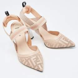 Pre Owned Fendi Beige Perforated Leather Colibri Slingback Pumps Size 40