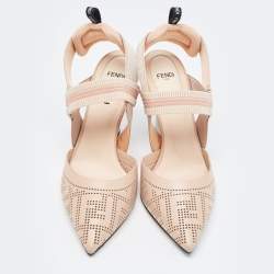 Pre Owned Fendi Beige Perforated Leather Colibri Slingback Pumps Size 40