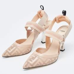 Pre Owned Fendi Beige Perforated Leather Colibri Slingback Pumps Size 40