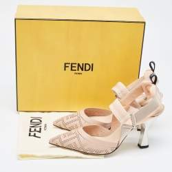 Pre Owned Fendi Beige Perforated Leather Colibri Slingback Pumps Size 40