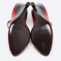 Pre Owned Fendi Red Crocodile Peep Toe Wedge Pumps Size 40