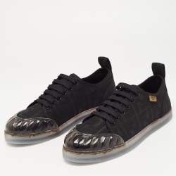 Pre Owned Fendi Black Canvas And PVC FF Logo Low-Top Sneakers Size 41