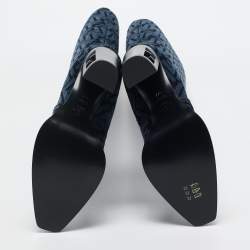 Pre Owned Fendi Blue/Black FF Jacquard Chenille Knee Length Boots Size 37.5